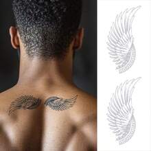 2 hojas/Set de Tatuajes temporales personalizados con alas y jeroglíficos, diseños de arte corporal a prueba de agua y sudor, tatuajes no permanentes de larga duración, regalo perfecto - Negro - Ver 8