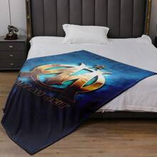 Superweiches Flanell-Decke mit kreativem "OM" Design, inspiriert von Marseille - Bequeme 4-Jahreszeiten-Decke für Wohnzimmer, Büro, Sofa oder Reisen - perfekte Geschenkidee - Blau-weiß Marseille Muster
