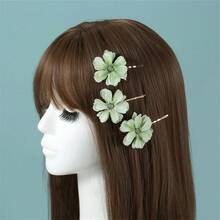 6 件雏菊花夹，仿波西米亚风格 5 厘米发饰，扁平爪夹，发夹，发夹，发夹 - 綠色 - 查看 6