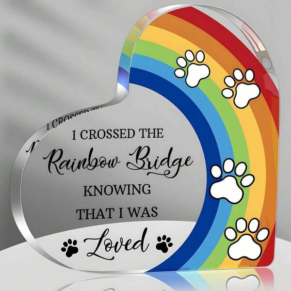 1pc Pet Memorial Acrylic Rainbow Bridge Pet Loss Gift, Condolence Gift For Pet Owners, Dog Cat Sympathy Memorial Gift (Black)