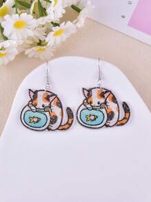 1 Pair Lovely Cake, Cat, Sea Fish, Skull Cat Design Earrings For Women, Party Jewelry Decoration