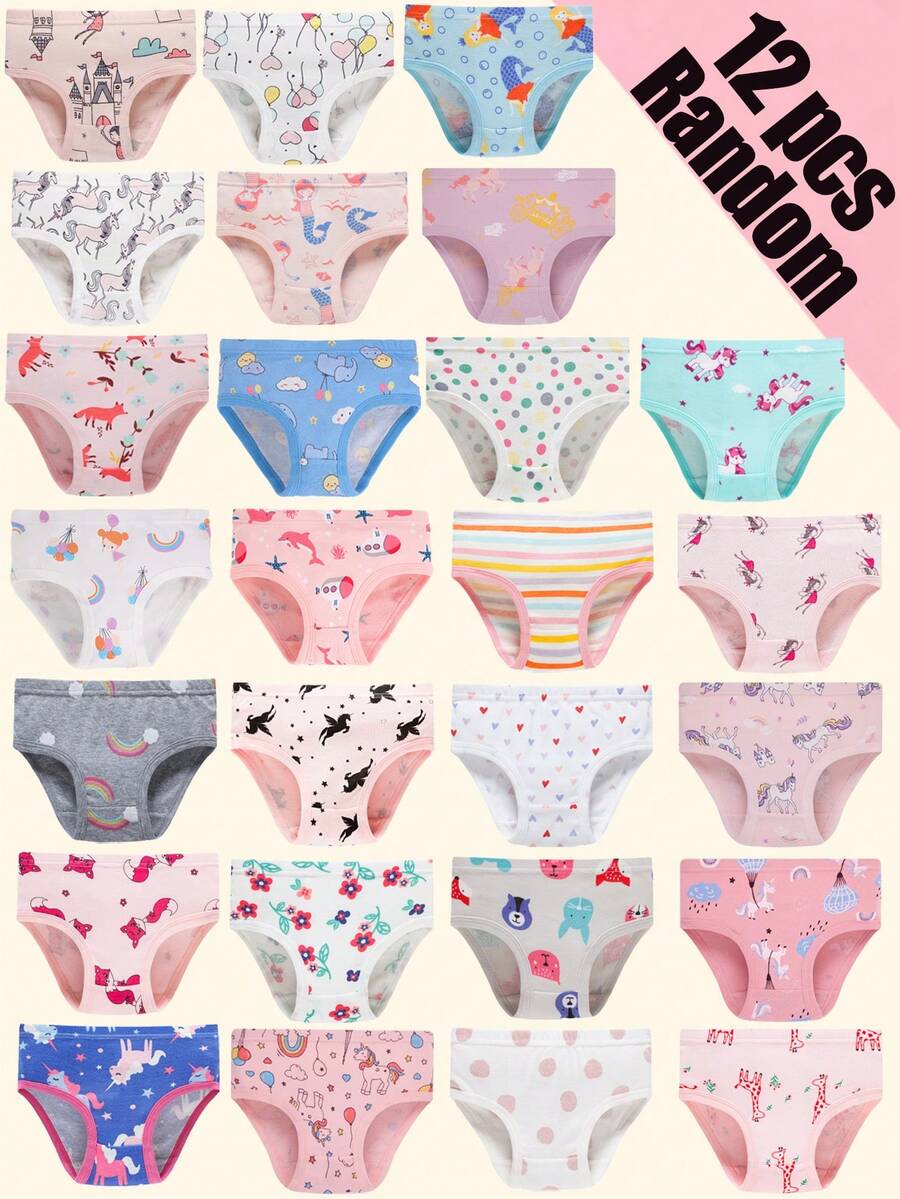 12pcs Random Pure Cotton Comfortable And Cute Triangle Underwear Suitable For Girls - Màu Hồng baby - Xem 1