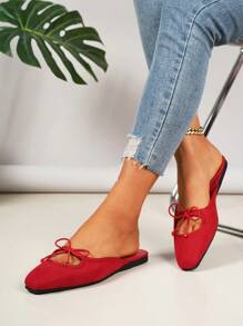 Damen Flache Schuhe, Neuer Stil Sommer 2025, Quadratische Spitze aus Veloursleder mit Schleife, rote Ballerinas, Slip-On Loafers. Perfekt für den täglichen Tragen, Outfits, Urlaub, Lässig, Einfach, Bequem, Vielseitig, Modische rote Schleifen Ballerinas, rote Schuhe.