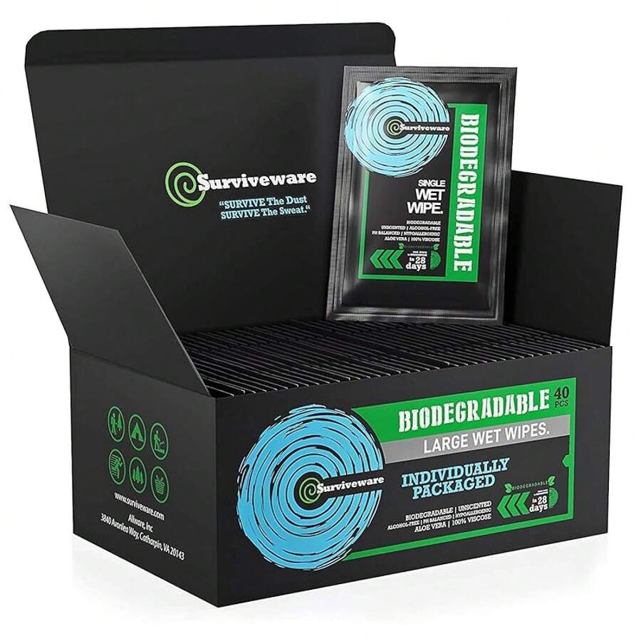 Wipes Men Or Women - Shower Wet Wipes Face, Body & Butt - Outdoors, Travel, Camping & Post Workout - Total Of 32 Wipes - 32 Count, Pack Of 1 - Không mùi - Xem 1
