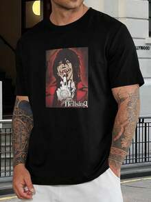 Camiseta de anime de Alucard de Hellsing - Camiseta gótica de manga de vampiros - Camiseta casual de algodón para hombre y mujer con cuello redondo - Ropa de calle Otaku - Regalo único para él o para ella - Negro - Ver 1