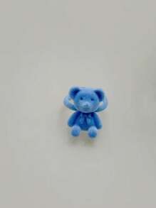 1pc Cute Klein Blue Flocked Small Bear Adjustable Ring For Women