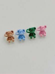 1pc Cute Klein Blue Flocked Small Bear Adjustable Ring For Women