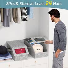 2 PCS Stackable Hat Storage For Baseball Caps, Holds Up To 24 Caps Hat Organizer For Closet, Sturdy Snapback Boxes For Men With Cardboard - Xám - Xem 6