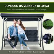 Outsunny Dondolo da Giardino 3 Posti con Tettuccio Parasole Regolabile e 3 Cuscini, Dondolo da Esterno con Seduta Traspirante in Texteline e Metallo, Portata Fino a 270 kg, 198x118x168 cm, Blu Scuro