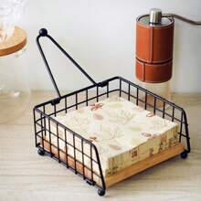 1 Stück eleganter flacher Papierservietten-Halter mit Ausgabearm, schwarze Servietten-Halter für Tisch, Küche, Arbeitsplatten & Outdoor, Schwarz