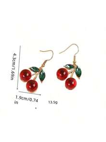 1 Pair Romantic Cherry Fruit Drop Earrings, Suitable For Daily Wear - Red - View 3