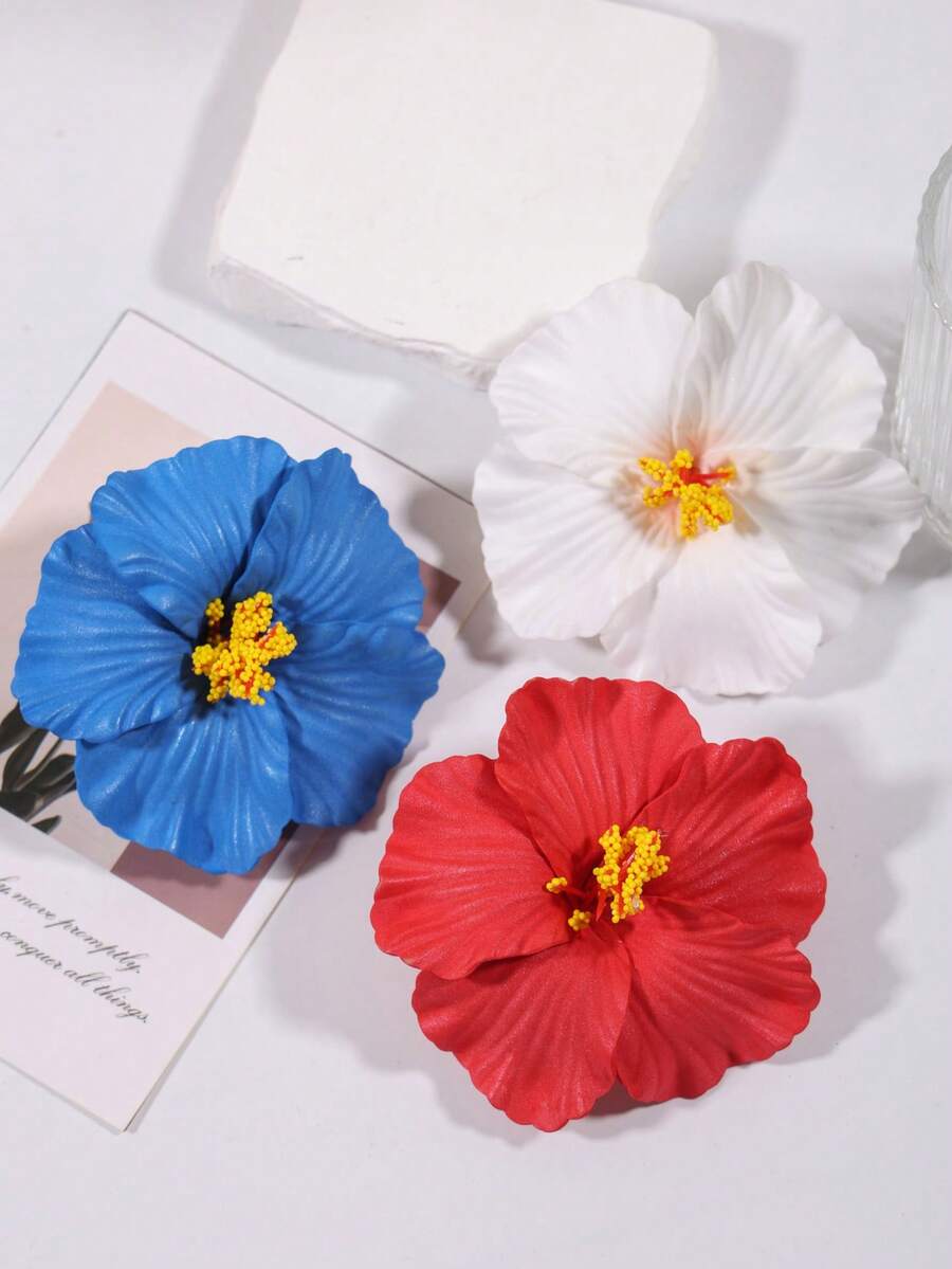 3个/1个时尚芙蓉花发夹，优雅简约设计，适合日常佩戴、休闲、派对、通勤、度假、搭配服装、上学、大学、发饰 - 彩色 - 查看 1