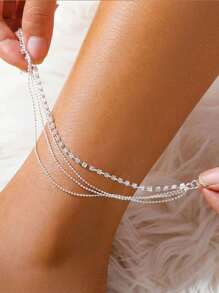 1 pezzo Cavigliera alla caviglia boho multistrato con catena e strass argento, design minimalista, adatto per uso quotidiano e vacanze al mare delle donne, accessorio gioiello da spiaggia estiva