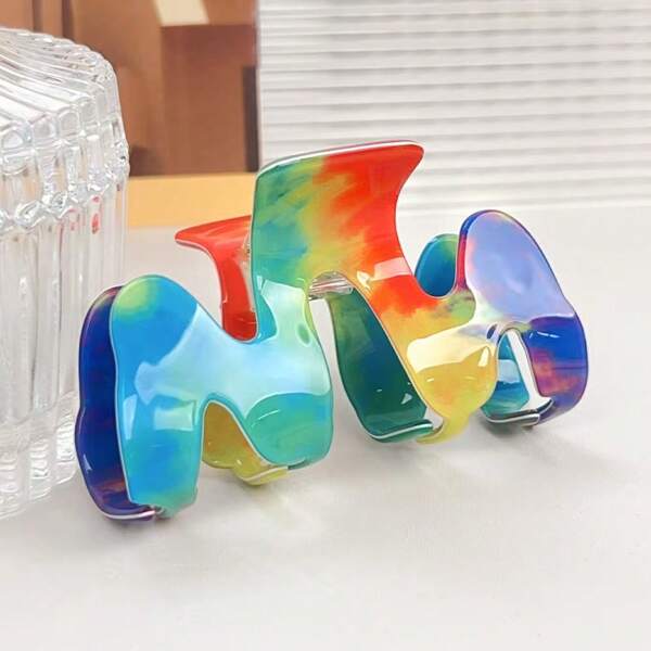 1 Stück Regenbogen Dopamin Design Haarklammer M-Form, Bunte frische Haarspange, elegantes Haaraccessoire für Frauen, Sommer Haarspangen, Haarklammern, Haarspangen, Haarklemmen