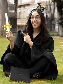 2 件 - 2025 届毕业肩带和“毕业”头带套装，派对装饰，毕业头带和肩带，用于祝贺毕业派对用品学士帽头带配博士帽黑色腰带缎面流苏头饰，用于毕业派对装扮照片，节日狂欢节装扮派对用品 - 黑色 - 查看 8