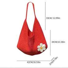 Summer Crochet Knitted Bag, Large Capacity Portable Tote Bag, Casual Handbag For Women, Beach Bag Suitable For Leisure, Travel, Vacation And Daily Outfit