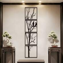 POSIGLOWTH 4pcs Fashionable Black Metal Bird Branch Wall Art - Decorative Art For Home And Office Indoor/Outdoor, Perfect Gift Set Of 4 Metal Bird Branch Wall Decor, Entryway Transition Wall Bird Branch Sculpture