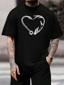 Camiseta de pescador con corazón y anzuelo para hombre - Regalo para pescador, camiseta para pescador de lubina, ropa para pescador, regalo para papá o novio, camiseta informal para exteriores - Negro - Ver 1