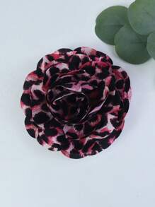 15cm Exaggerated Vintage Leopard Print Luxurious Fabric Multi-Layered Rose Camellia Flower Brooch For Women, High-End