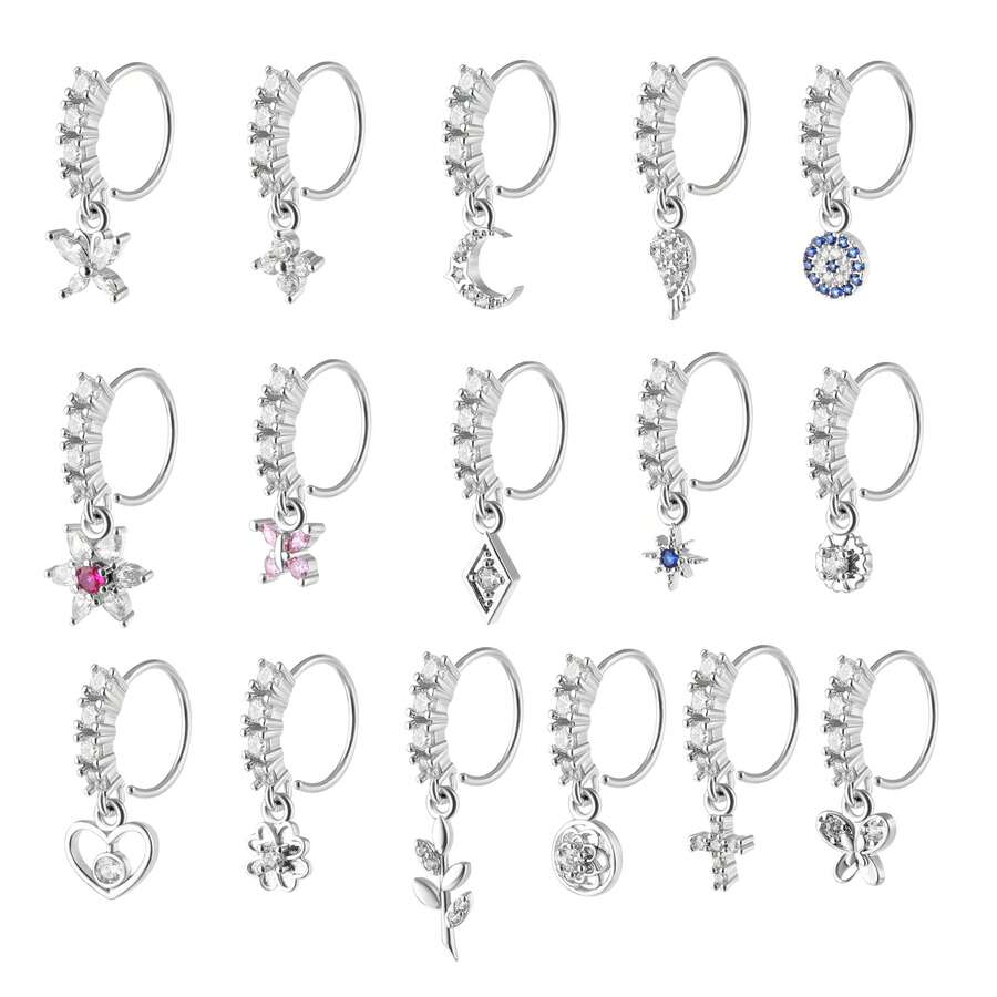 Pendentif d'anneau de nez en acier inoxydable 316L, bijou de nez à porter au quotidien pour femmes - Argent - Voir 1