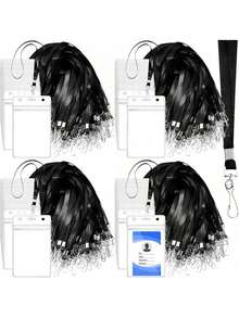 600 Pieces Badge Holders And Lanyards Bulk, 300 Pieces Clear Plastic Vertical Name Tags Badge ID Card Holders And 300 Pieces Flat Neck Lanyards With Metal Swivel J Hook Clip (Black) - 黑色 - 查看 1