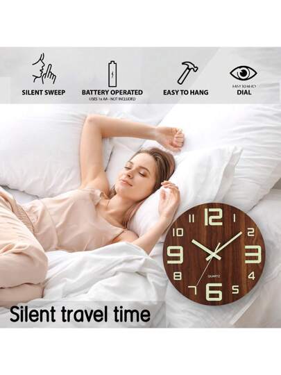 1pc 12 16 Inch Vintage Tuscan Country Big Digit Wooden Glow In Dark Wand Clock, AA Battery Powered, Round Silent Non Ticking, Luminous Numbers s, Home Living Room, Bedroom, Office, Outdoor, (No Included) School Surprise Dormitory Back To Room Supplies view 8