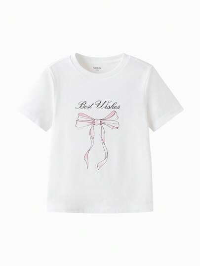 Balabala Girls' Short Sleeve T-Shirt, 2025 New Summer Plus Size Sweet Pure Cotton Top For Teens