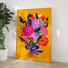 1pc Wall Arts Posters Optional Frame Modern Maximalist Art Poster Pink Floral Wall Art Picture Bright Colors Boho Art Print Canvas For Modern Living Room Bedroom Home Decor