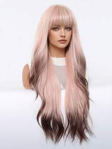 Parrucca lunga riccio da 28 pollici, colore rosa, marrone, rame, rosso rame per donna, parrucca soffice con frangia, parrucca sintetica per feste e uso quotidiano