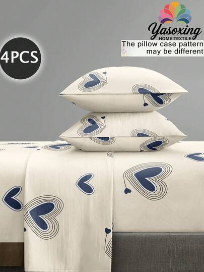 Juego de sábanas de 4 piezas con estampado de corazones en color caqui claro, que incluye: 1 sábana ajustable, 1 sábana plana y 2 fundas de almohada (sin incluir el núcleo del cojín). Juego de sábanas de lujo para cama King, Queen, Full o Twin con bolsillo profundo de hasta 11.8 pulgadas. Tela suave, transpirable y sin arrugas para un mejor sueño, estilo de hotel de lujo. Regalo para mamá, papá o amigo.
