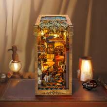 Kit de décoration de modèle d'étagère de bibliothèque inspirée, artisanat miniature en bois à assembler soi-même, idéal pour Pâques, Halloween, cadeau d'anniversaire