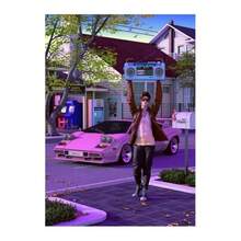 1 件复古合成波抽象卡通帆布艺术海报精美墙面装饰印刷品客厅咖啡馆酒吧可选画框 - 彩色 - 查看 7