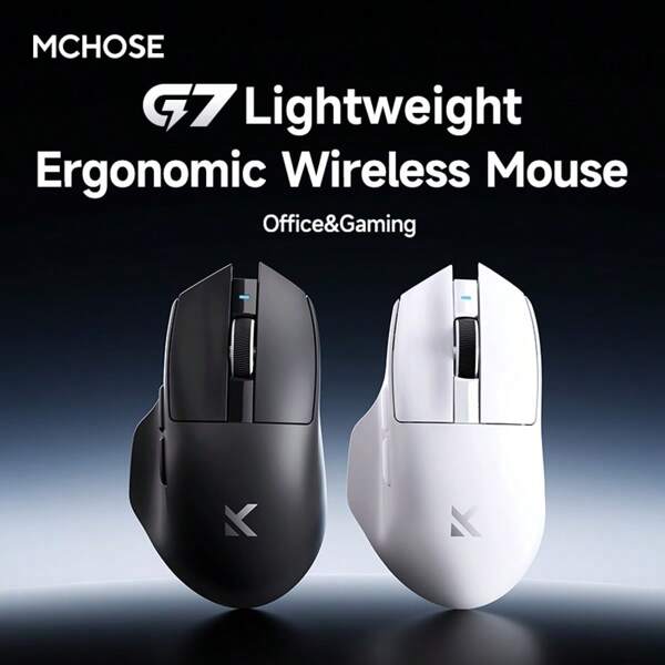 MCHOSE MCHOSE G7 Wireless Mouse, 3-Mode(Wired/2.4G/Bluetooth) Gaming Mouse With PAW3311 Sensor, Lightweight Ergonomic Design For Office PC/Laptop, Available In Black & White Colors