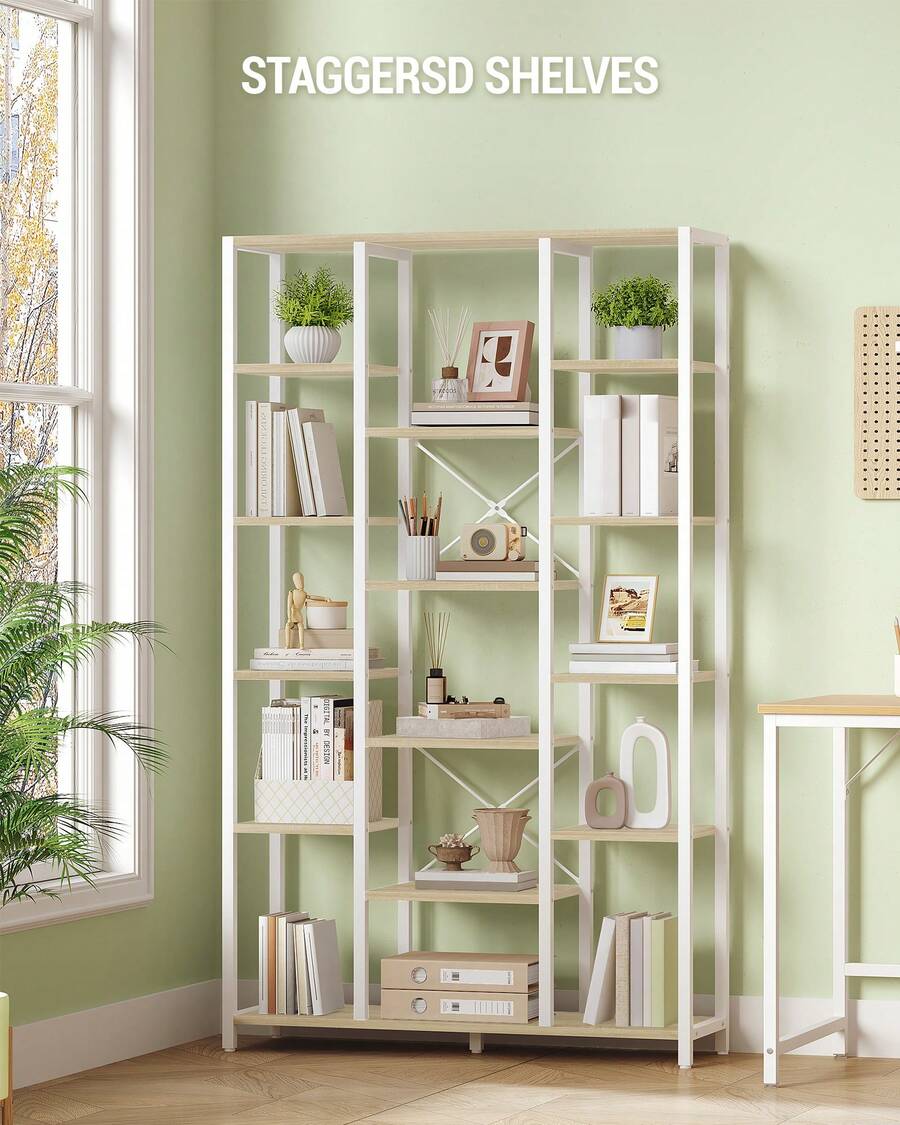 HaluPeit Bookshelf, Standing Shelf With 6 Els And 15 Shelves, Adjustable Open Shelves, For Living Room, Office, Bedroom, 30 X 70 X 170 Cm - 白色 - 查看 1