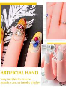 1个硅胶美甲练习手，适用于亚克力软甲，美甲练习手，可弯曲假手，美甲练习，美甲贴纸，美甲训练工具，训练手工具，灵活可动人体模型手，右手美甲工具 - 彩色 - 查看 6