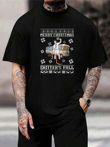 Camiseta de manga corta Merry Christmas Shitter's Full - Camiseta Clark Griswold Christmas Vacation RV - Camiseta gráfica divertida para vacaciones para hombres y mujeres - Camisetas familiares novedosas a juego - Negro - Ver 1