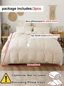 Juego de edredón de 3 piezas con estampado a rayas beige, textura acolchada, de poliéster, estilo bohemio shabby chic, para uso en todas las estaciones, suave y transpirable (1 edredón + 2 fundas de almohada, sin relleno)