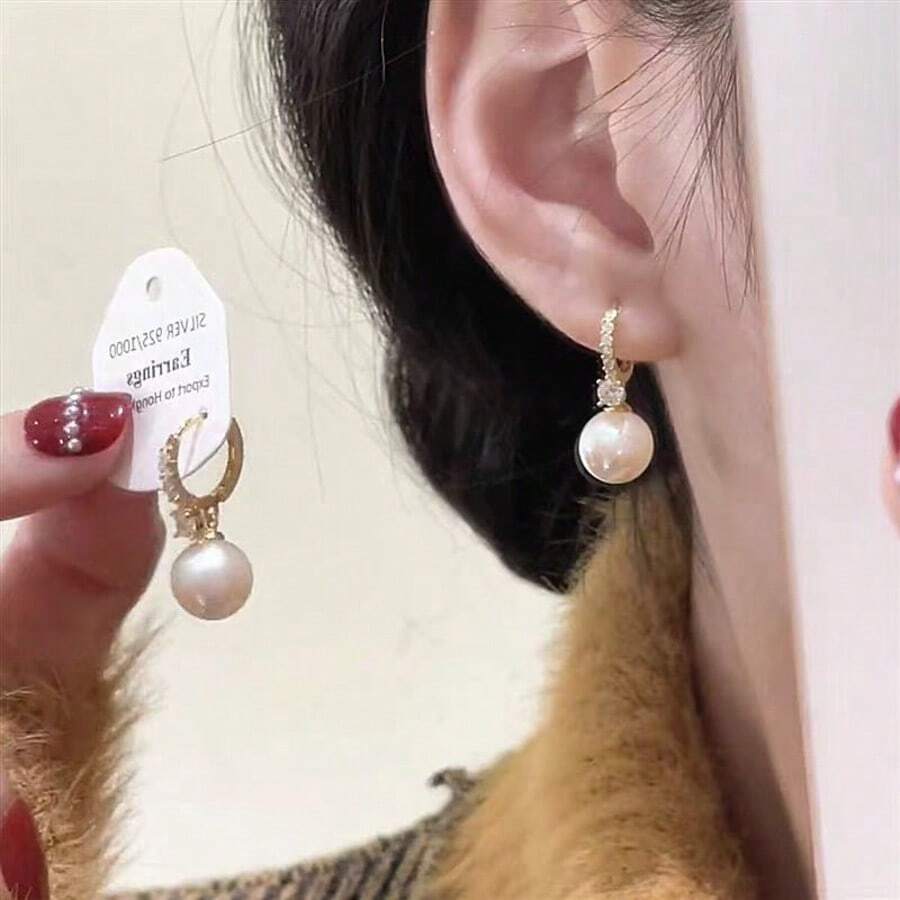 1 Pair Fashionable & Elegant Simple Zirconia & Pearl Earrings
