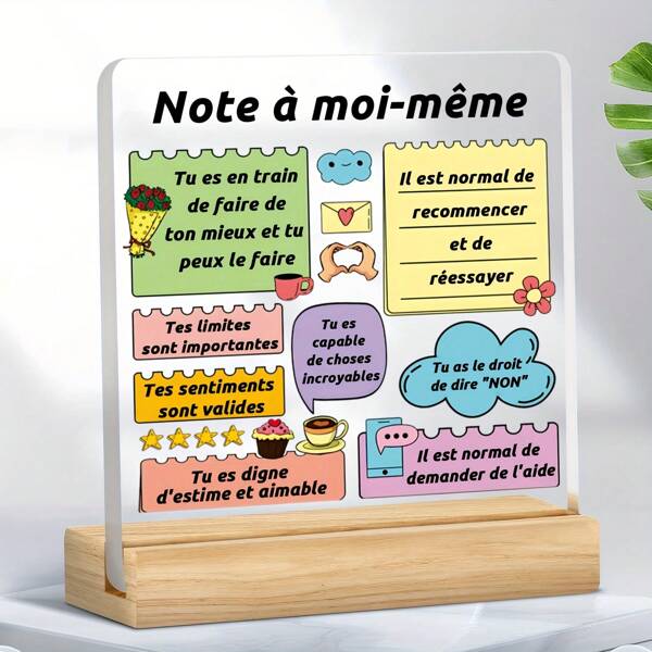 1pc, Positive - Energy Acrylic And Wood - Based Note Stand Self - Encouragement Quote Decorative Sign 'Note To Self' Inspirational And Healing Desktop Ornament Psychological Soothing Gift For Office And Study Decorated With Adora