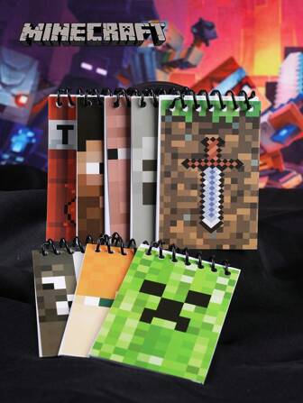  8PCs / 6PCs Minecraft Officially Licensed Pixel Wind Coil Notebook Tearable Line Desig Classroom Notebook Back-To-School Season Student Kit Game Element Creative Notebook