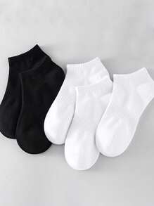 6 Pairs Unisex Black & White Elastic Waist Simple Breathable Ankle Socks, Versatile For All Seasons