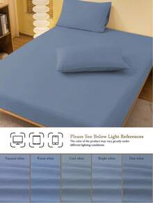 1pc Plain Dusty Blue Fitted Sheet, Mattress Protector, Mattress Cover For Bed, Bed Sheet, Soft And Breathable, For All Size Bed -Twin, Full, King, Queen Size Sheet Deep Pocket Up To 11.8 Inch Sheet Bedspread Breathable Wrinkle-Free Better For Sleep, Machine Washable - Dusty Blue - View 7