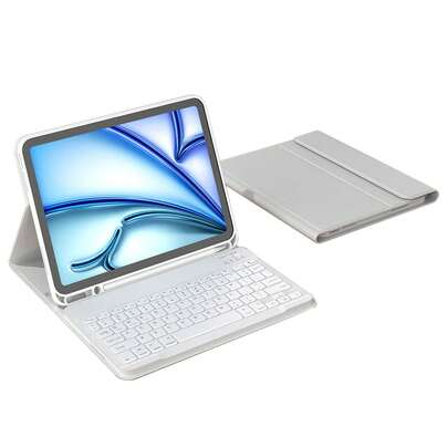 适用于 iPad A16（第 11/10 代）、第 9/8/7 代（10.2 英寸）、iPad Air（10.9/11 英寸）的键盘保护套，采用 TPU 翻盖 PMMA PU 皮革材质，包含无线蓝牙键盘（150mAh 电池）和支架，灰色