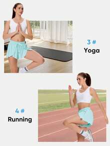 Blaosn Women's 2-In-1 Running Skorts With Pockets – Flowy Athletic Shorts For Tennis, Golf, Yoga, Gym & Summer Workouts - màu xanh lá - Xem 5