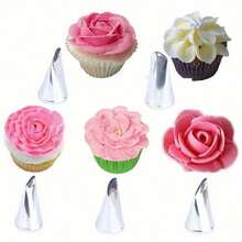 7pcs Baking Pastry Tool Set Stainless Steel Rose Petal Leaves Nozzles Cake Decorating Tips Tulip Flower Scissor Cake Tray Mounting Scissors Nails Essential For Confectionery Icing Cream Transfer And Elegant Cake Decor - Multicolor - View 4