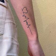 2 张/套大胆创意感人临时纹身、心电图、化妆设计、人体彩绘、防水防汗持久、逼真无眩光的理想礼物 - 黑色 - 查看 3