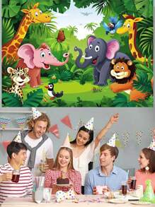 1pc-Zoo Photography Background Cartoon Wild Animal Background Happy Birthday Photography Background Animal Jungle Wildlife Zoo Theme Party Decoration Photo Studio Props