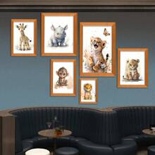 1pc Wall Arts Posters Optional Frame Modern Cat Cartoon Animal Watercolor Posters Elephant Panda Tiger Koala Nursery Canvas Painting Wall Art Print Pictures Baby Room Decor