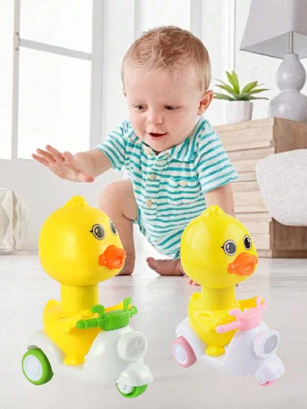 1pc Push-To-Play Rubber Duck Cartoon Inertia Car, Motorcycle Rebound Car, Children's Popular Toy, Christmas Gift, Inertia Powered Car, Cute Animal Rider Toy For Toddlers, Suitable For Indoor And Outdoor Travel, Fidget Toys, Baby Toys, Educational Games For Boys And Girls, Kids Toys
