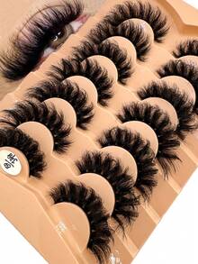 HBZGTLAD 7pcs/Pack Thick & Natural Look False Eyelashes, Includes Cat Eye, Wispy, Flare Styles, Giving Lashes A Fanned Out 3D Fluffy Russian Doll Effect For Natural Extension - Black - View 5
